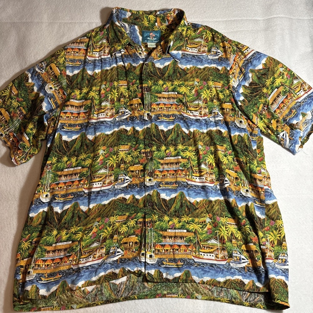 REYN SPOONER GARYS ISLAND Men's Hawaiian Shirt Dicks Oahu Tropical Scene Size XL